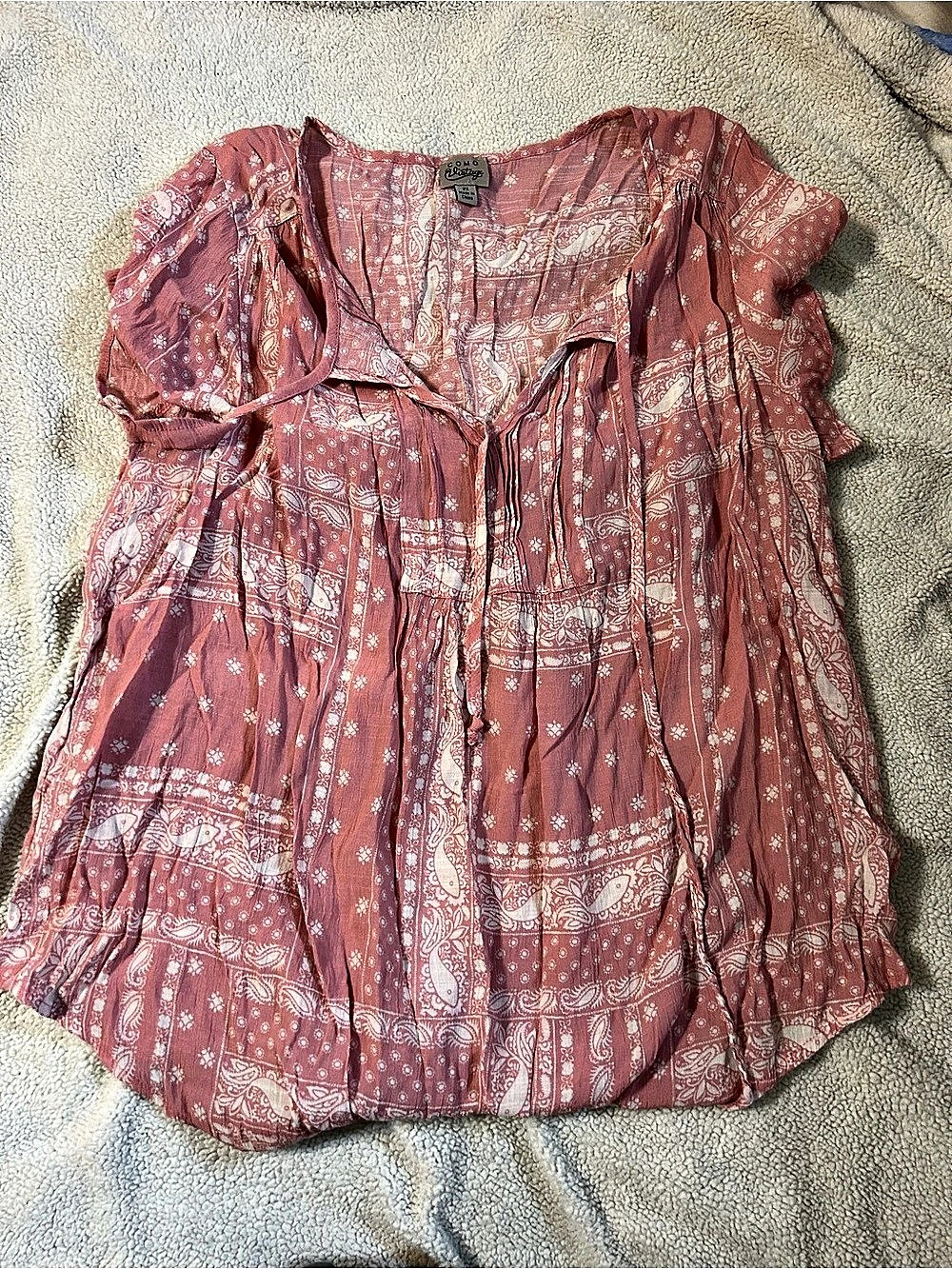 Como Vintage Paisley Blouse in Pink & White Size 2X